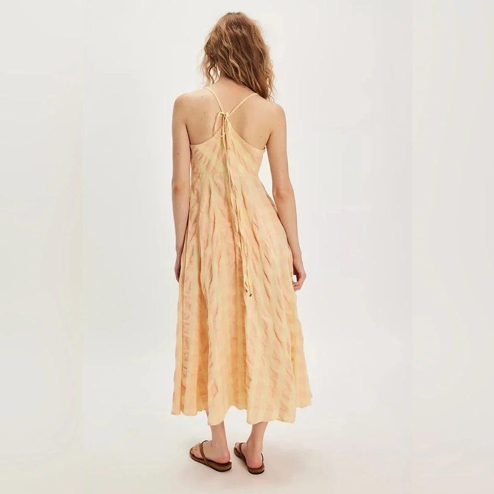 Free People Via Midi Dress Size Medium Creamsicle Combo Everly 100% Cotton